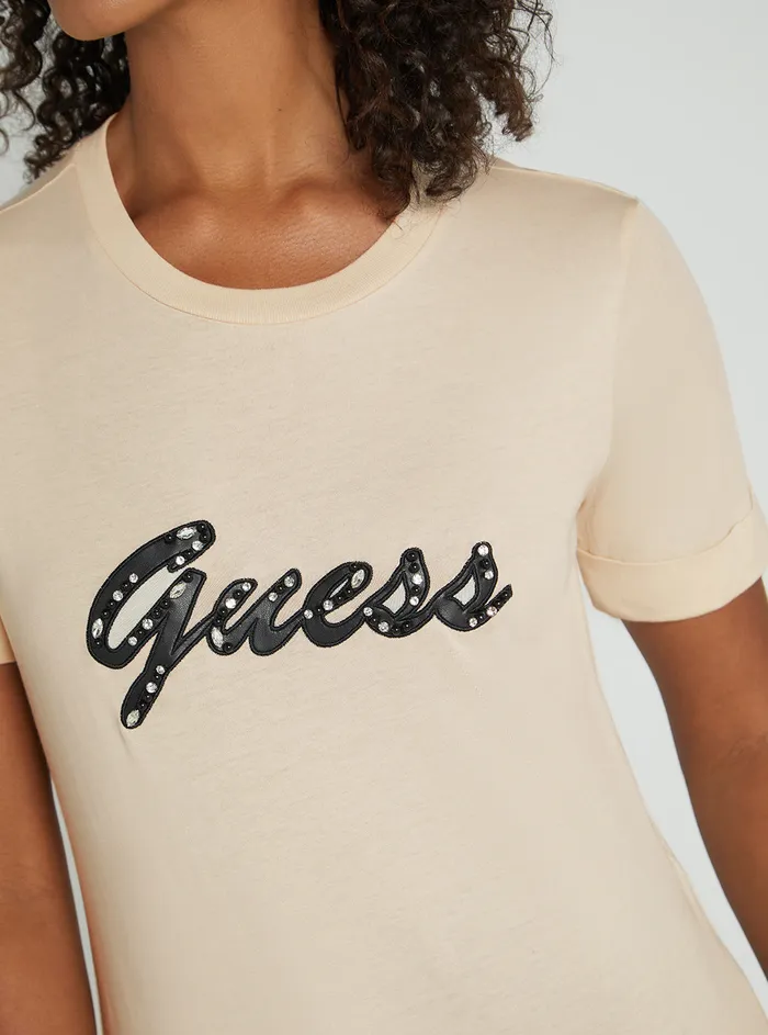 Women Tees and Tanks GUESS Eco Pearl Oyster Nichita Logo Tshirt Women Tees and Tanks GUESS Eco Pearl Oyster Nichita Logo Tshirt