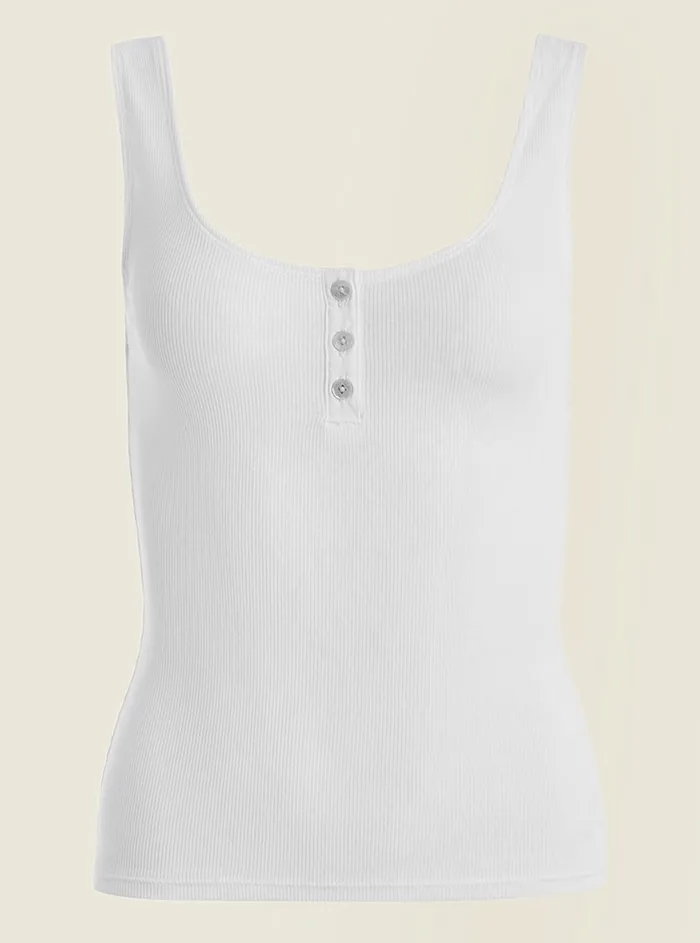 Women Tees and Tanks GUESS Eco White Lyra Henley Tank Top Women Tees and Tanks GUESS Eco White Lyra Henley Tank Top