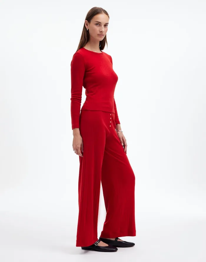 Women Tees Madewell Madewell X LESET Pointelle Perfect Tee and Pant Set Red