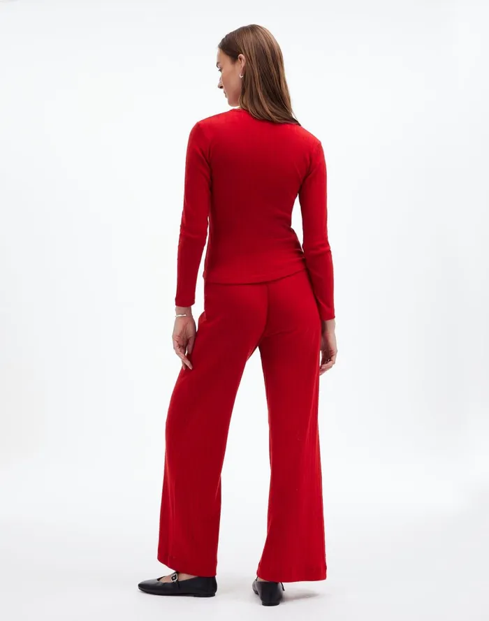 Women Tees Madewell Madewell X LESET Pointelle Perfect Tee and Pant Set Red