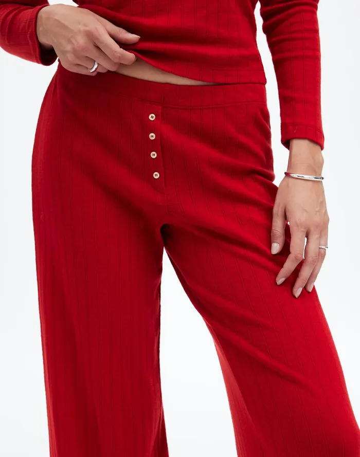 Women Tees Madewell Madewell X LESET Pointelle Perfect Tee and Pant Set Red