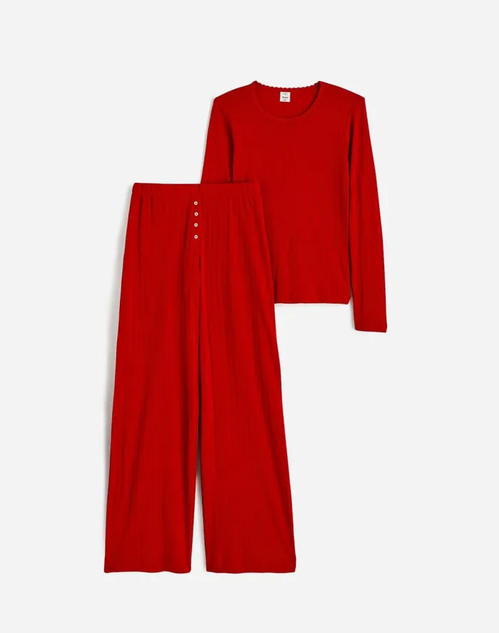Women Tees Madewell Madewell X LESET Pointelle Perfect Tee and Pant Set Red