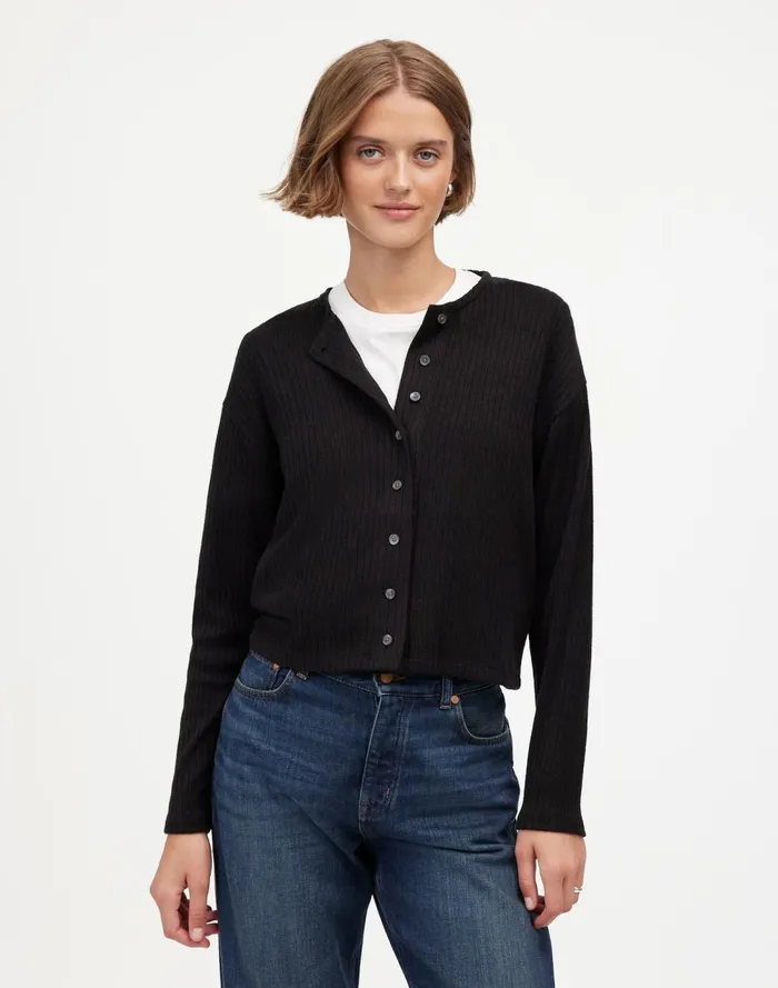 Women Tees Madewell Relaxed ButtonFront Cardigan Jet Black