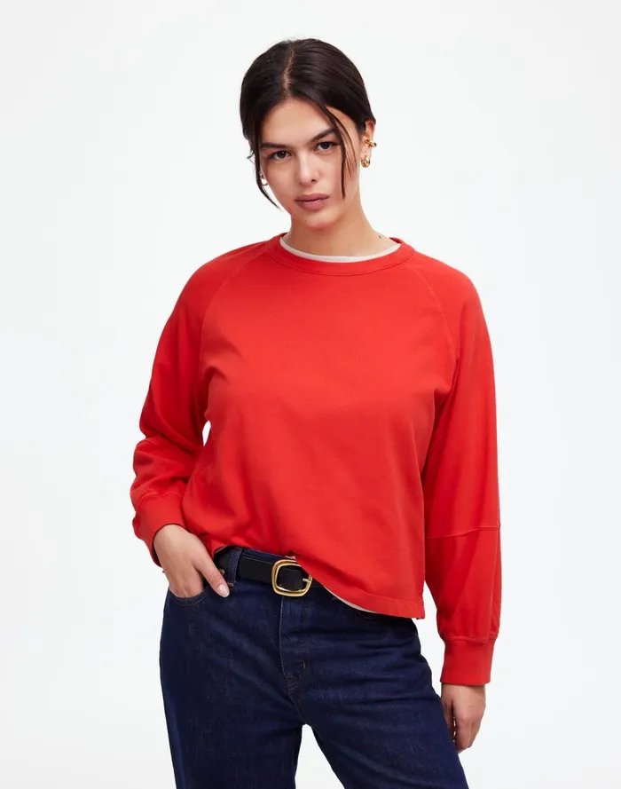 Women Tees Madewell Relaxed LongSleeve Raglan Tee Bright Cherry