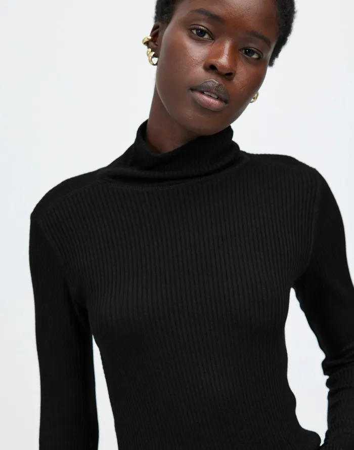 Women Tees Madewell Ribbed Turtleneck LongSleeve Tee Jet Black
