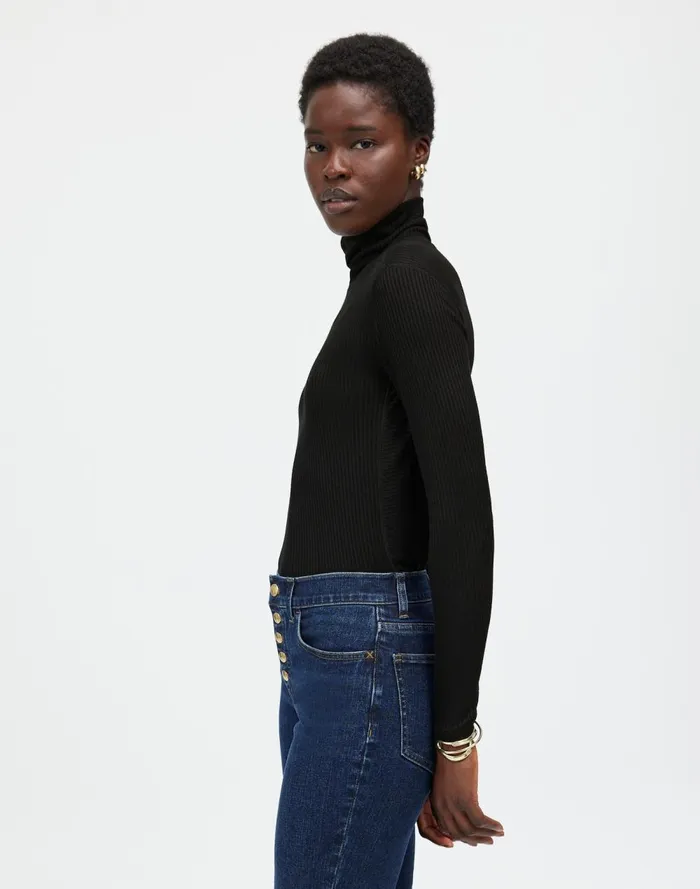 Women Tees Madewell Ribbed Turtleneck LongSleeve Tee Jet Black