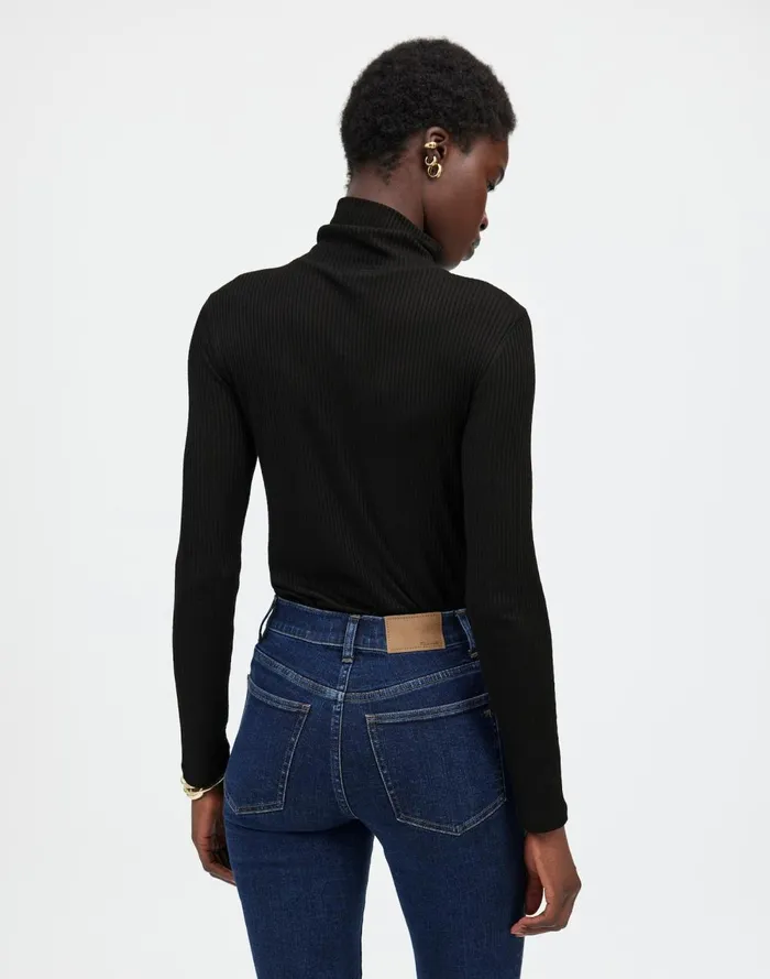 Women Tees Madewell Ribbed Turtleneck LongSleeve Tee Jet Black