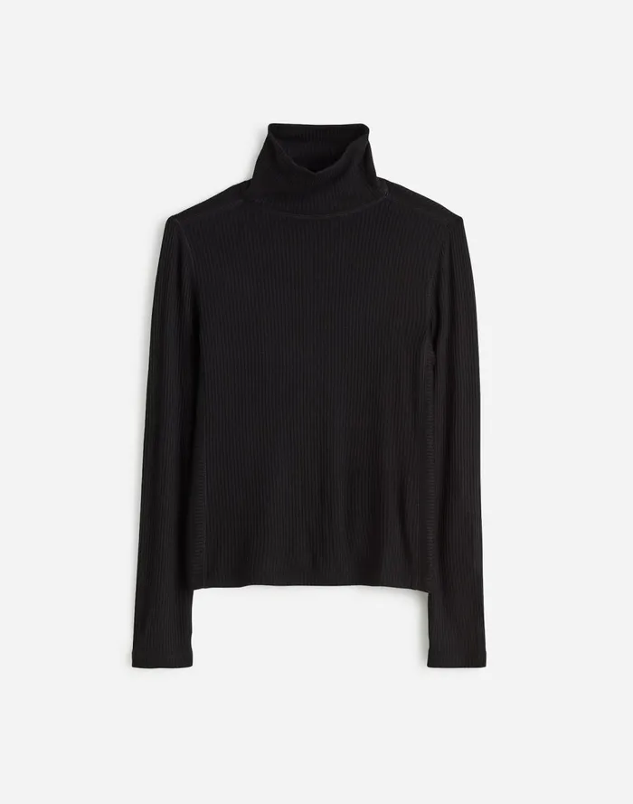 Women Tees Madewell Ribbed Turtleneck LongSleeve Tee Jet Black