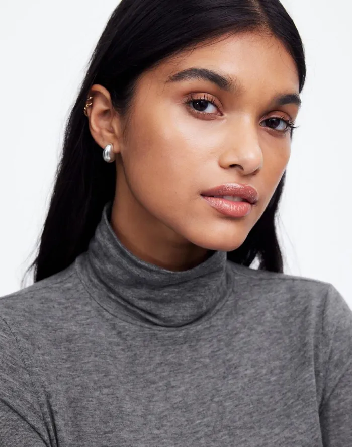 Women Tees Madewell WoolBlend Turtleneck LongSleeve Tee Hthr Coal