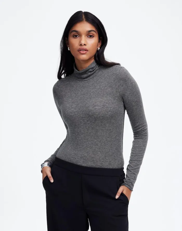 Women Tees Madewell WoolBlend Turtleneck LongSleeve Tee Hthr Coal