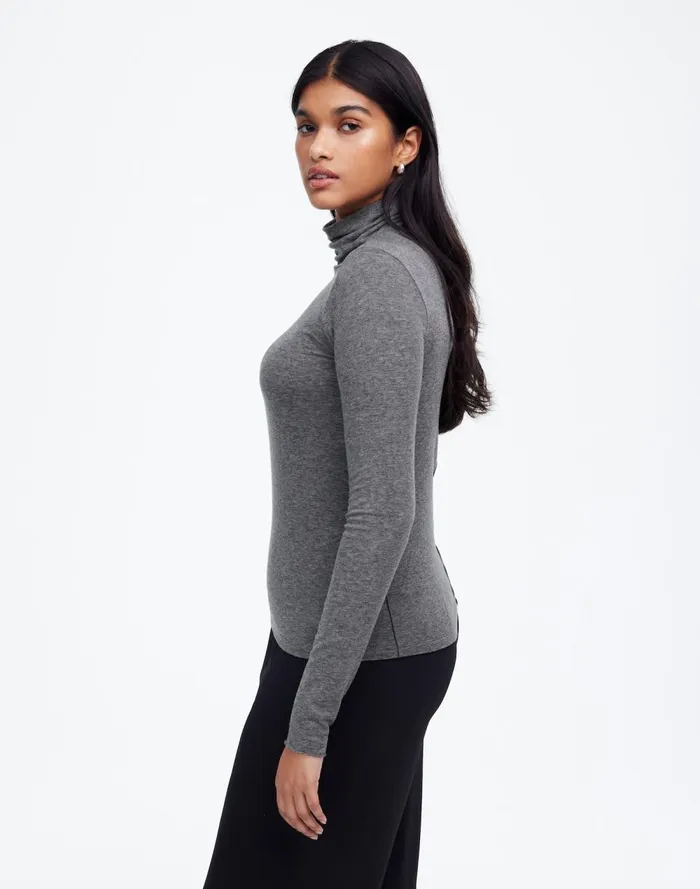 Women Tees Madewell WoolBlend Turtleneck LongSleeve Tee Hthr Coal