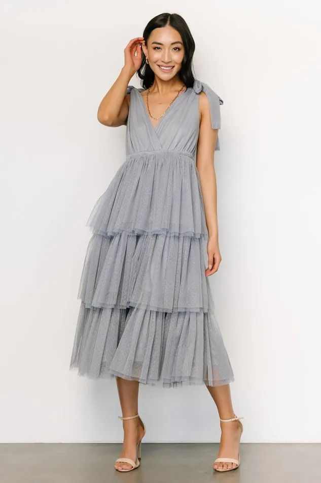 Women Tessa Tiered Tulle Tank Dress Slate Blue Baltic Born Tulle Styles