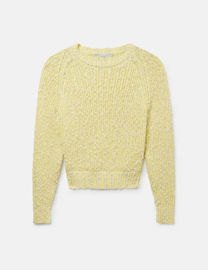 Women Textured Cotton Knit Crewneck Jumper Lemon Yellow Stella McCartney Knitwear