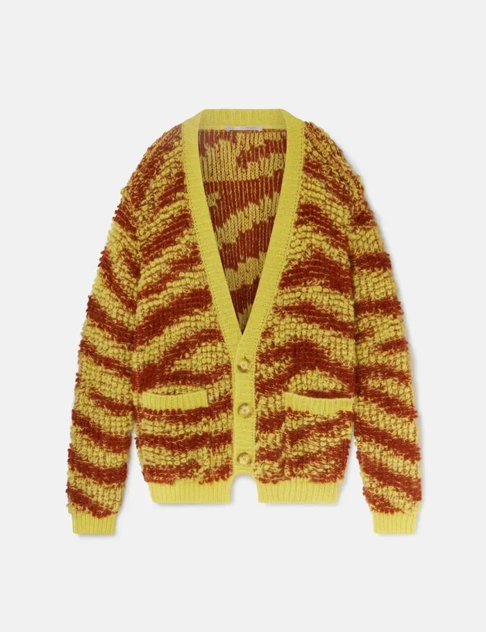 Women TigerPattern BouclKnit Cardigan Yellow And Rust Stella McCartney Knitwear