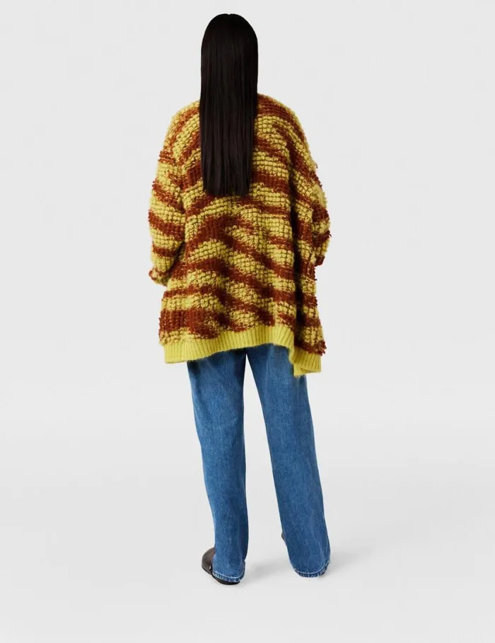 Women TigerPattern BouclKnit Cardigan Yellow And Rust Stella McCartney Knitwear