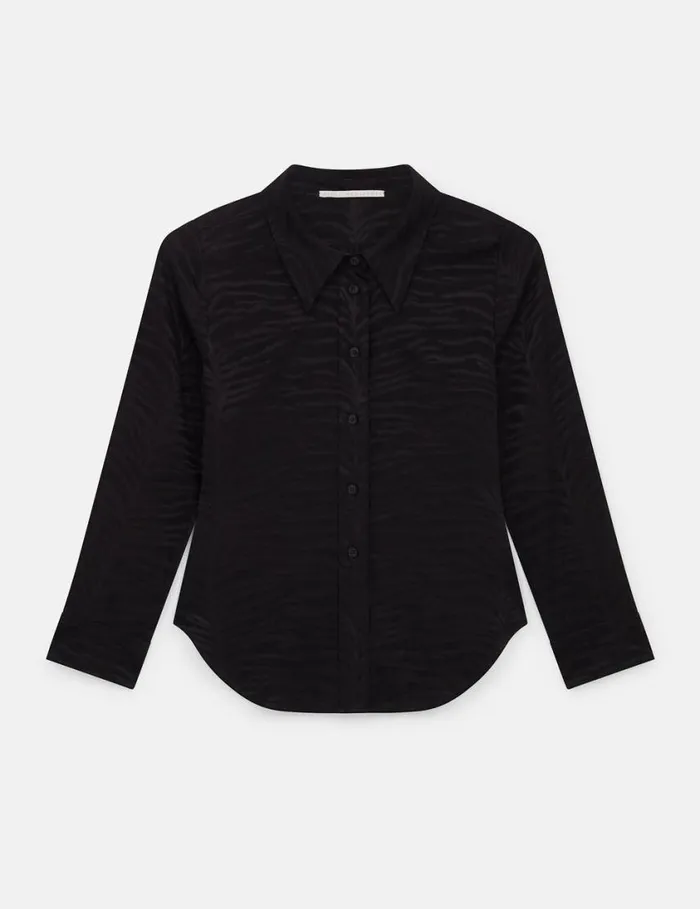 Women Tiger Print Cropped Sleeve Shirt Black Tiger Print Stella McCartney Shirts And Tops