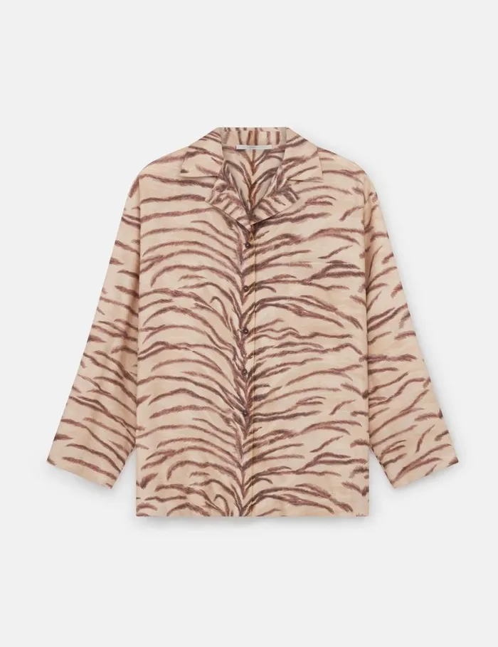 Women Tiger Print WideSleeve Shirt Natural Tiger Print Stella McCartney Shirts And Tops