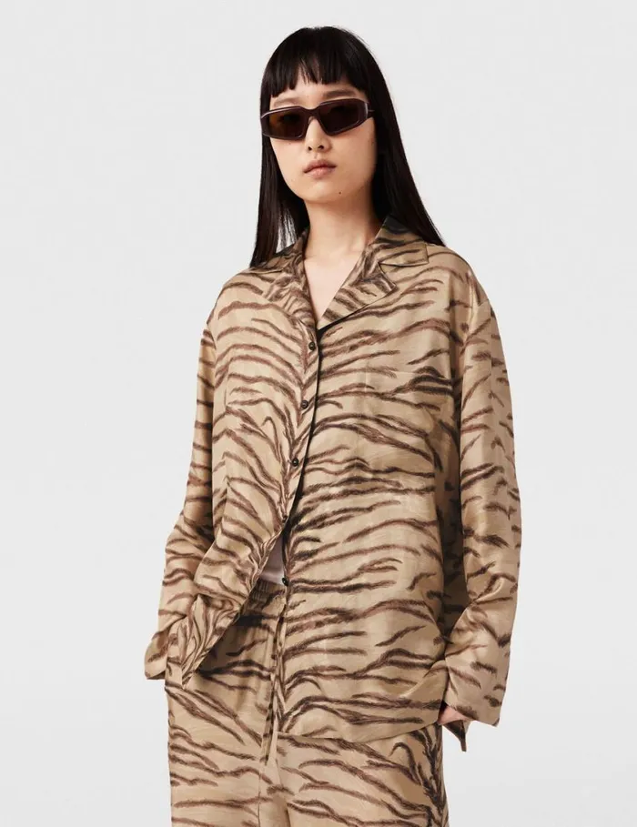 Women Tiger Print WideSleeve Shirt Natural Tiger Print Stella McCartney Shirts And Tops Women Tiger Print WideSleeve Shirt Natural Tiger Print Stella McCartney Shirts And Tops