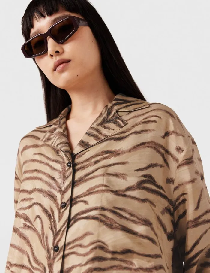 Women Tiger Print WideSleeve Shirt Natural Tiger Print Stella McCartney Shirts And Tops Women Tiger Print WideSleeve Shirt Natural Tiger Print Stella McCartney Shirts And Tops