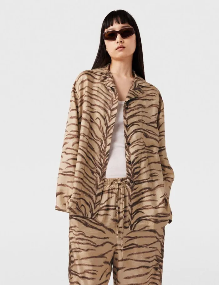 Women Tiger Print WideSleeve Shirt Natural Tiger Print Stella McCartney Shirts And Tops Women Tiger Print WideSleeve Shirt Natural Tiger Print Stella McCartney Shirts And Tops