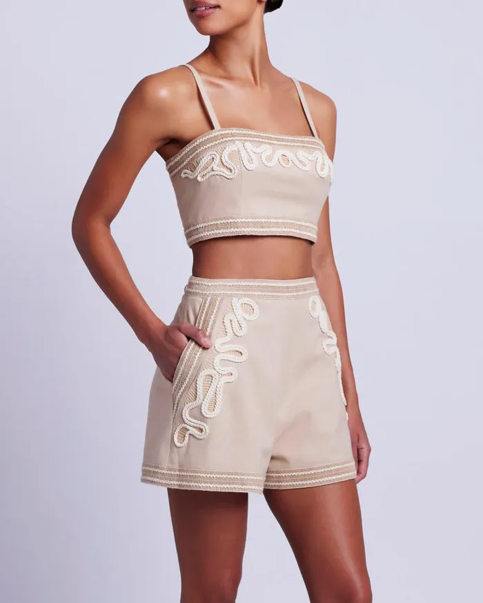 Women Tops and Bodysuits PatBO Embroidered Linen Top Sand