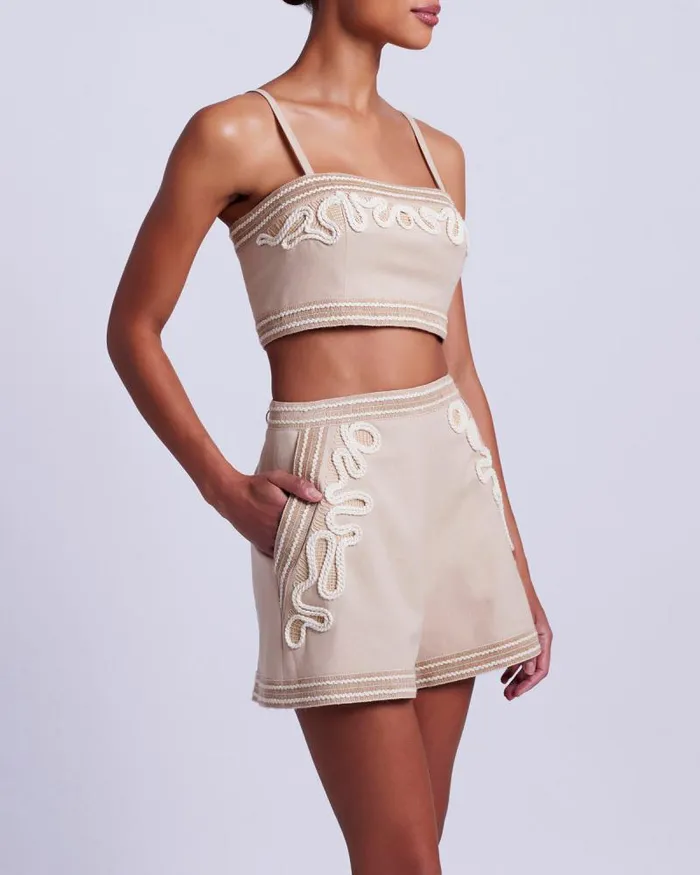 Women Tops and Bodysuits PatBO Embroidered Linen Top Sand