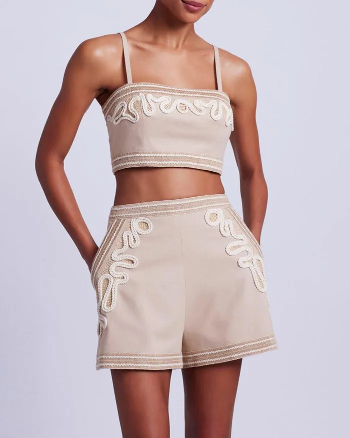 Women Tops and Bodysuits PatBO Embroidered Linen Top Sand