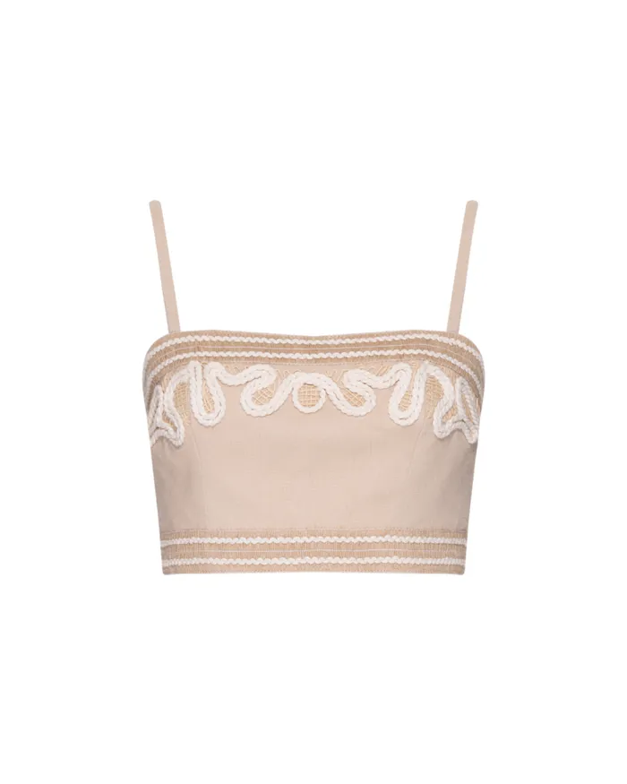 Women Tops and Bodysuits PatBO Embroidered Linen Top Sand