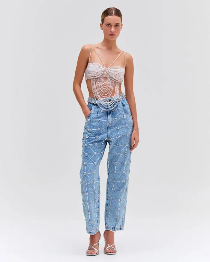 Women Tops and Bodysuits PatBO HandBeaded Bralette RUNWAY Clear