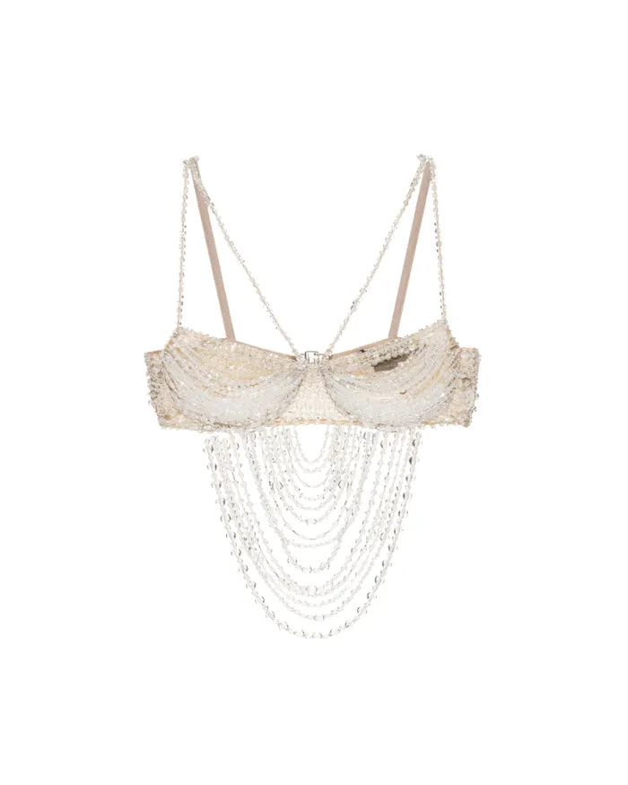 Women Tops and Bodysuits PatBO HandBeaded Bralette RUNWAY Clear