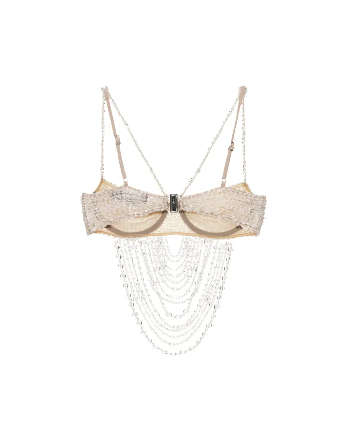 Women Tops and Bodysuits PatBO HandBeaded Bralette RUNWAY Clear