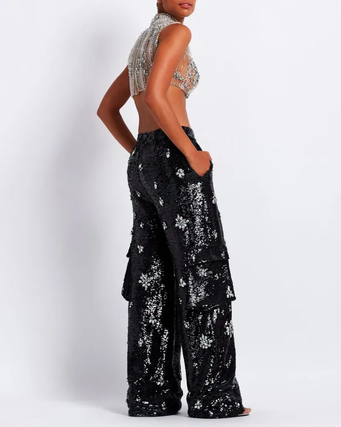 Women Tops and Bodysuits PatBO HANDBEADED CROPPED TOP Silver