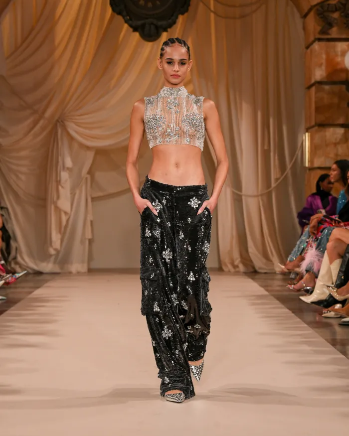 Women Tops and Bodysuits PatBO HANDBEADED CROPPED TOP Silver
