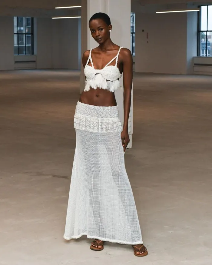 Women Tops and Bodysuits PatBO HandBeaded Feather Top EXCLUSIVE White