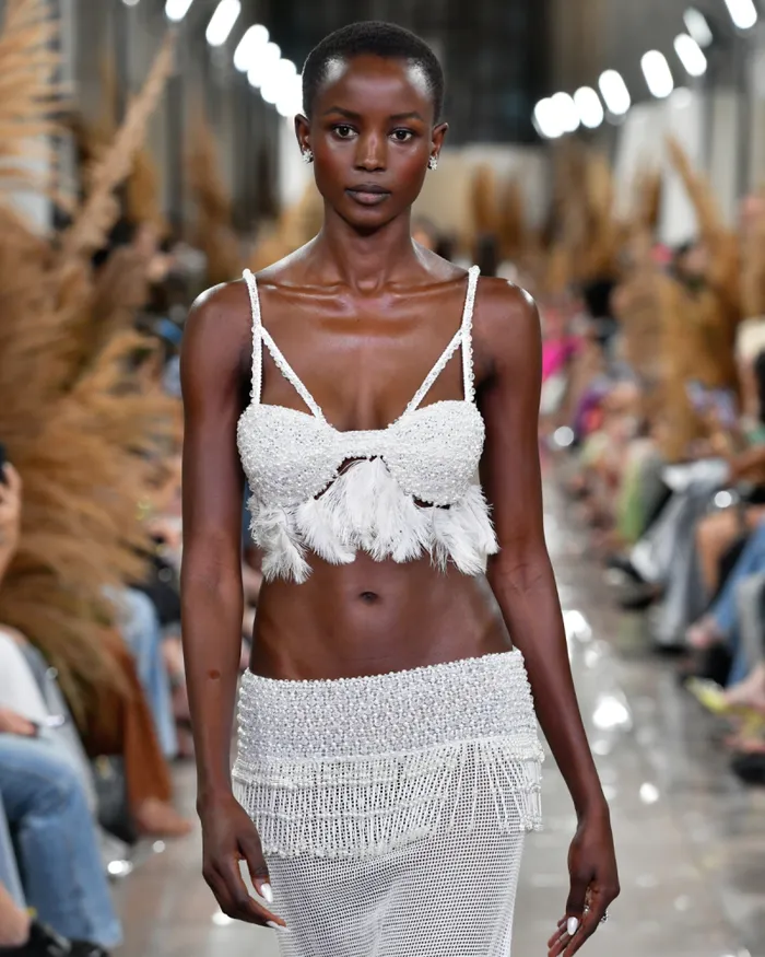 Women Tops and Bodysuits PatBO HandBeaded Feather Top EXCLUSIVE White