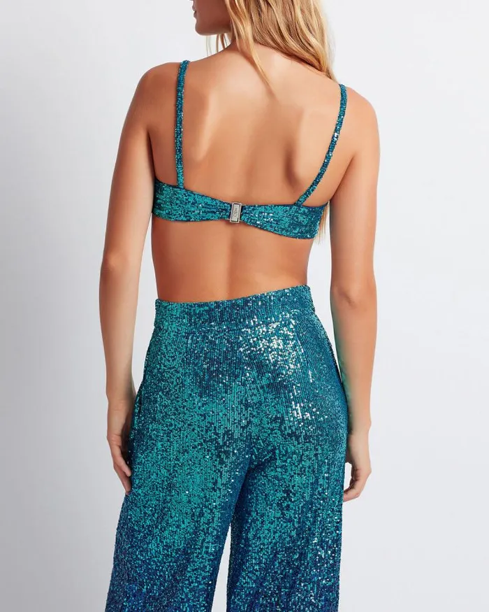 Women Tops and Bodysuits PatBO ROSETTE SEQUIN BRALETTE TOP FINAL SALE High Tide