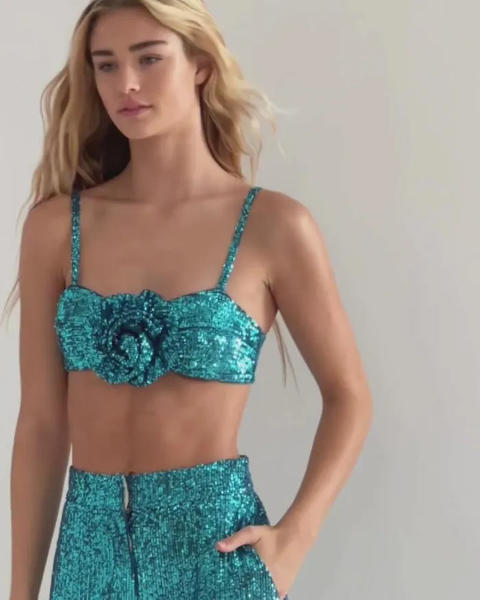 Women Tops and Bodysuits PatBO ROSETTE SEQUIN BRALETTE TOP FINAL SALE High Tide