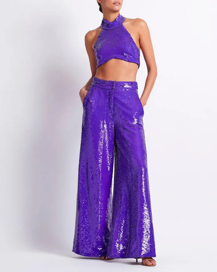 Women Tops and Bodysuits PatBO Sequin Mock Neck Top FINAL SALE Purple