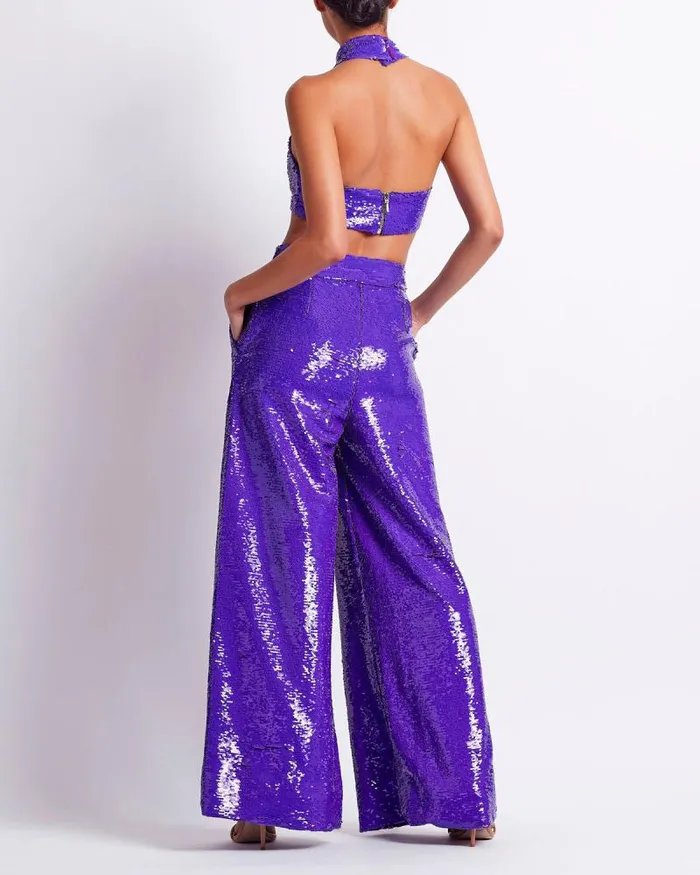 Women Tops and Bodysuits PatBO Sequin Mock Neck Top FINAL SALE Purple