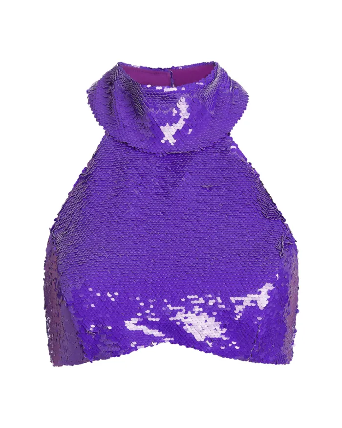 Women Tops and Bodysuits PatBO Sequin Mock Neck Top FINAL SALE Purple