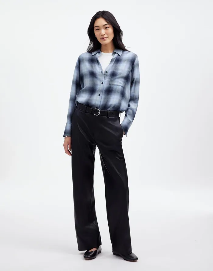 Women Tops and Shirts Madewell Easy YNeck ButtonUp Shirt Deep Indigo