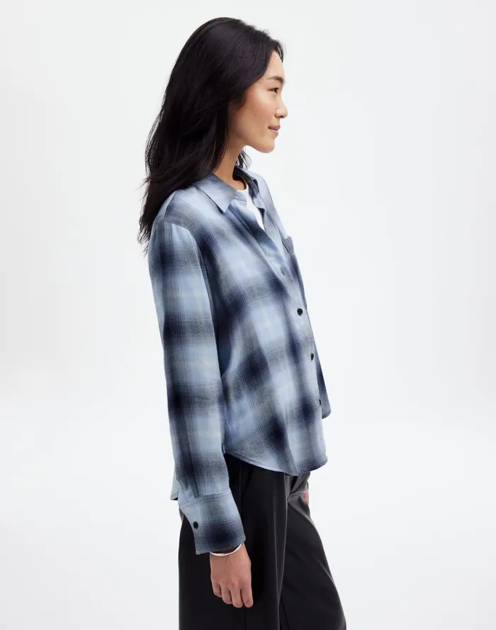 Women Tops and Shirts Madewell Easy YNeck ButtonUp Shirt Deep Indigo