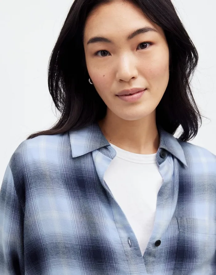 Women Tops and Shirts Madewell Easy YNeck ButtonUp Shirt Deep Indigo
