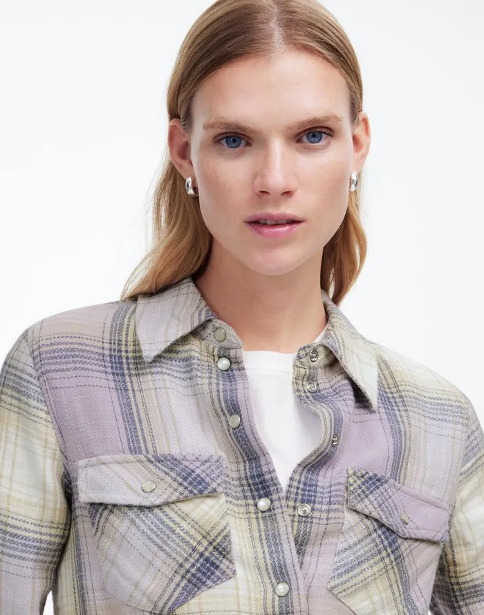 Women Tops and Shirts Madewell Flannel SnapFront Shirt In Plaid Soft Orchid