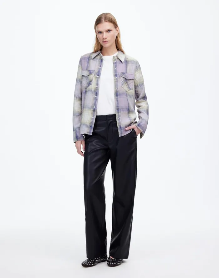 Women Tops and Shirts Madewell Flannel SnapFront Shirt In Plaid Soft Orchid