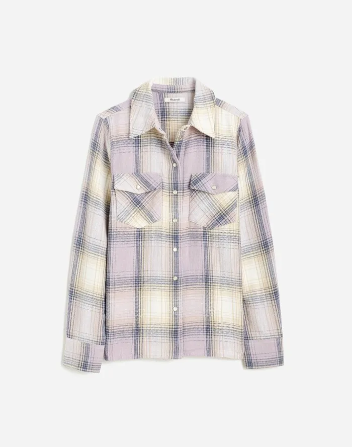 Women Tops and Shirts Madewell Flannel SnapFront Shirt In Plaid Soft Orchid