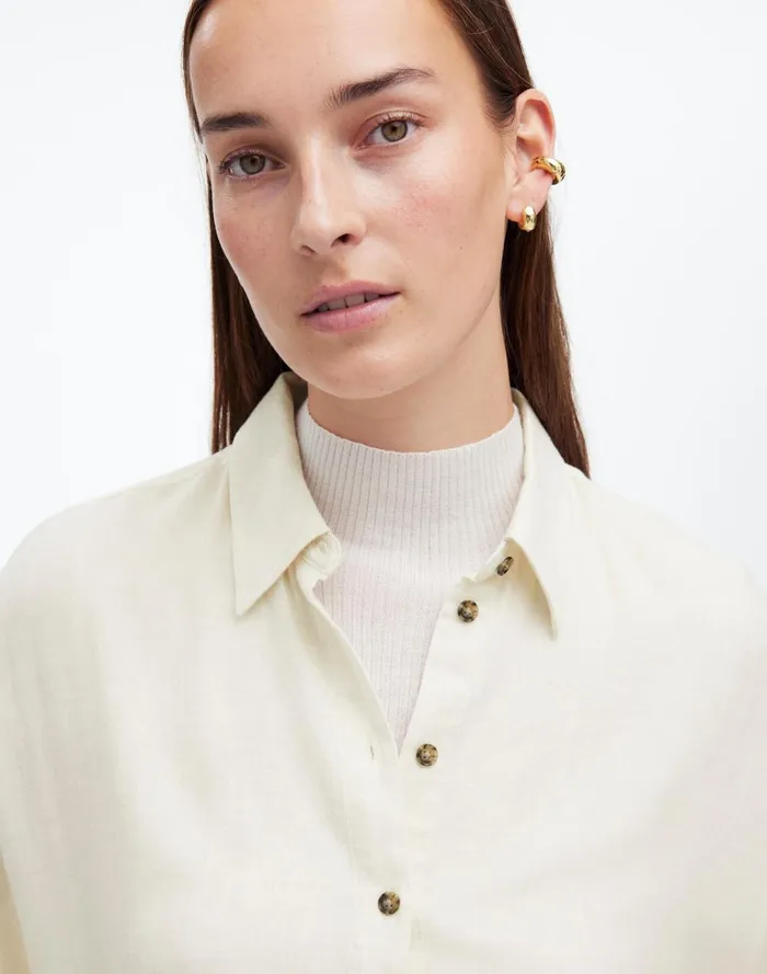 Women Tops and Shirts Madewell Heathered Flannel Dolman ButtonUp Shirt Ivory Melange