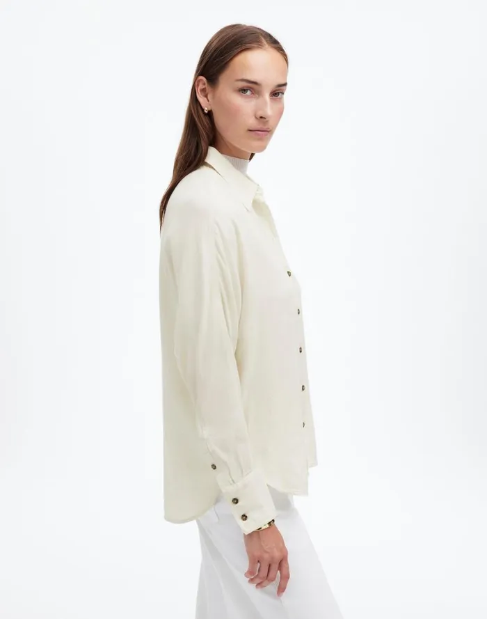 Women Tops and Shirts Madewell Heathered Flannel Dolman ButtonUp Shirt Ivory Melange