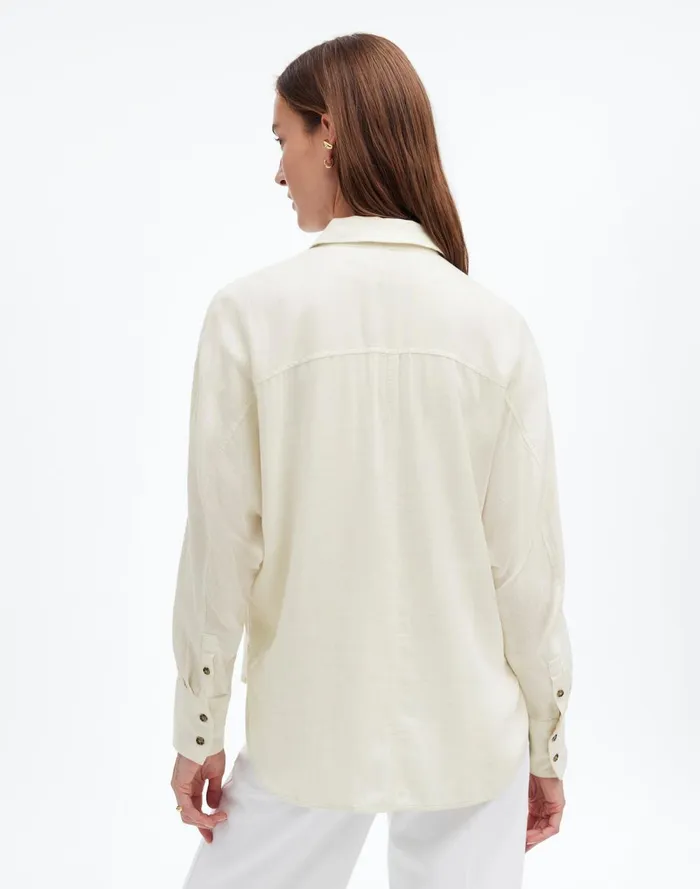Women Tops and Shirts Madewell Heathered Flannel Dolman ButtonUp Shirt Ivory Melange