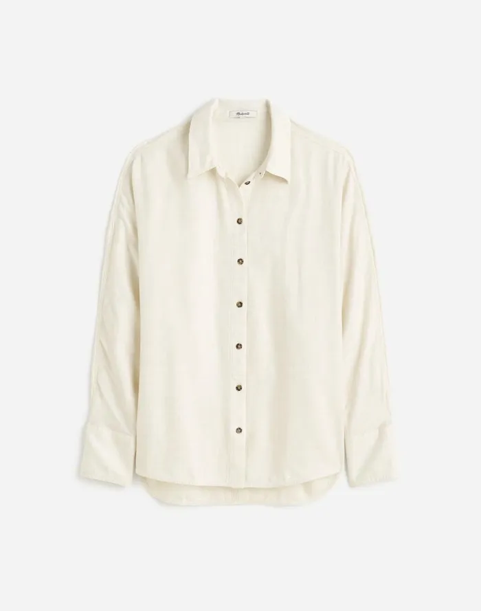 Women Tops and Shirts Madewell Heathered Flannel Dolman ButtonUp Shirt Ivory Melange
